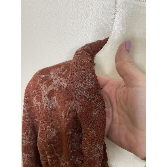 Chico's Size 1 S Burnout Cardigan Rich Mahogany Knit Ruffle Open Front NEW $109 - Picture 4 of 12